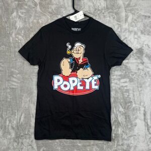 Popeye‎ The Sailor Man T-Shirt Black Cartoon Graphic Tee Mens Size S